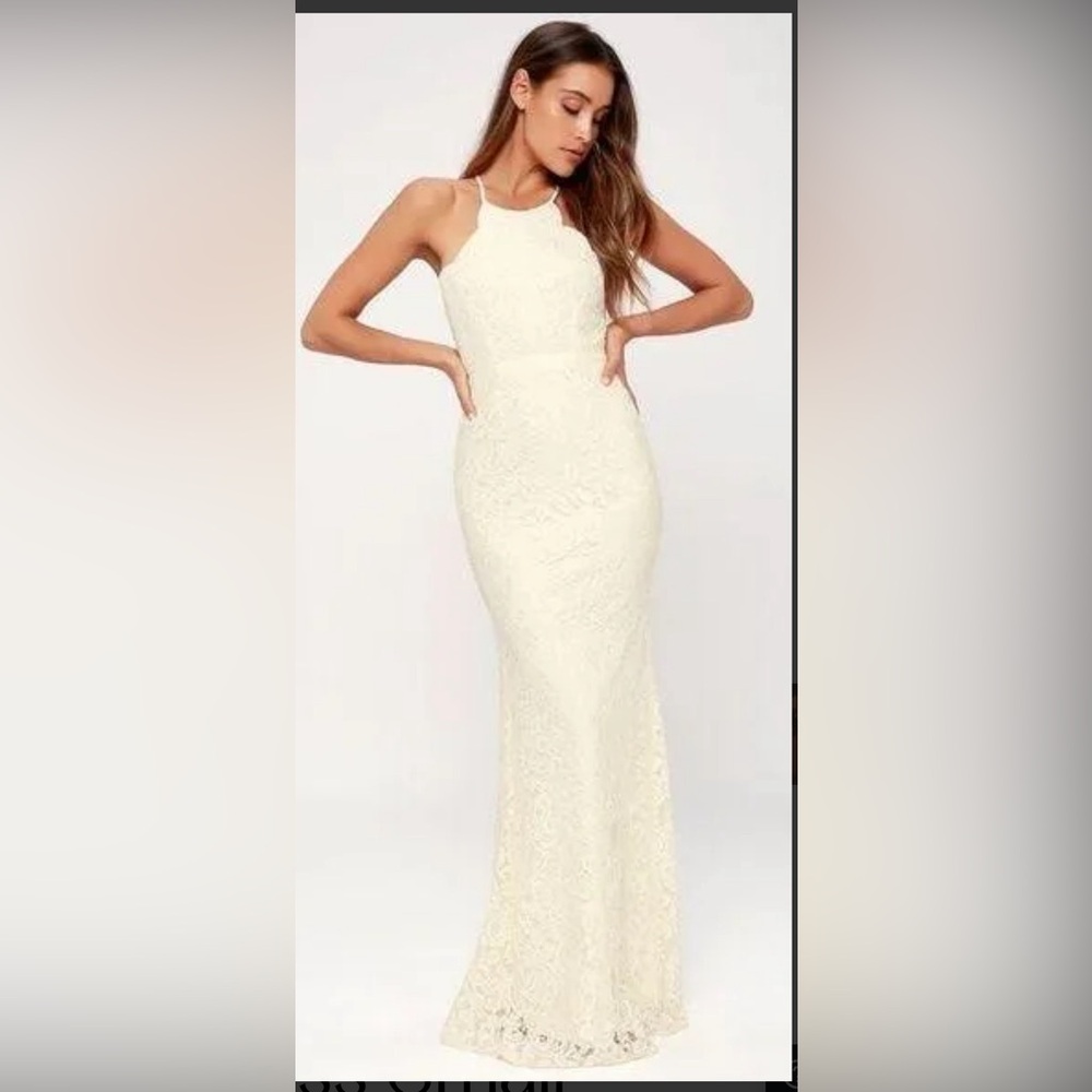 Lulus Zenith Cream Lace Maxi Dress Sz Medium